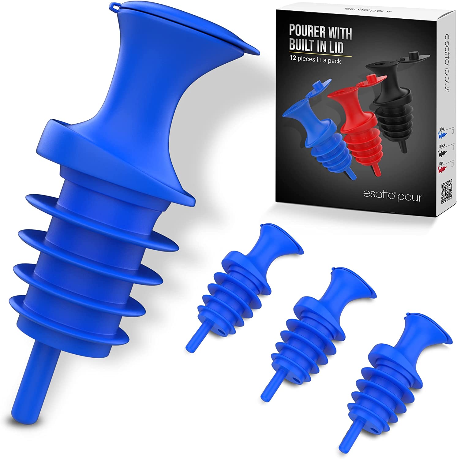 Featured image for “Esatto Pour and Seal, Plastic Bottle Pourers With Built In Lid – Easy and Precise Pouring, Lid for Storing and Healthy Practices, Professional Bar Tool, Pack of 12 Pieces Wine Stopper Pourer (Blue)”