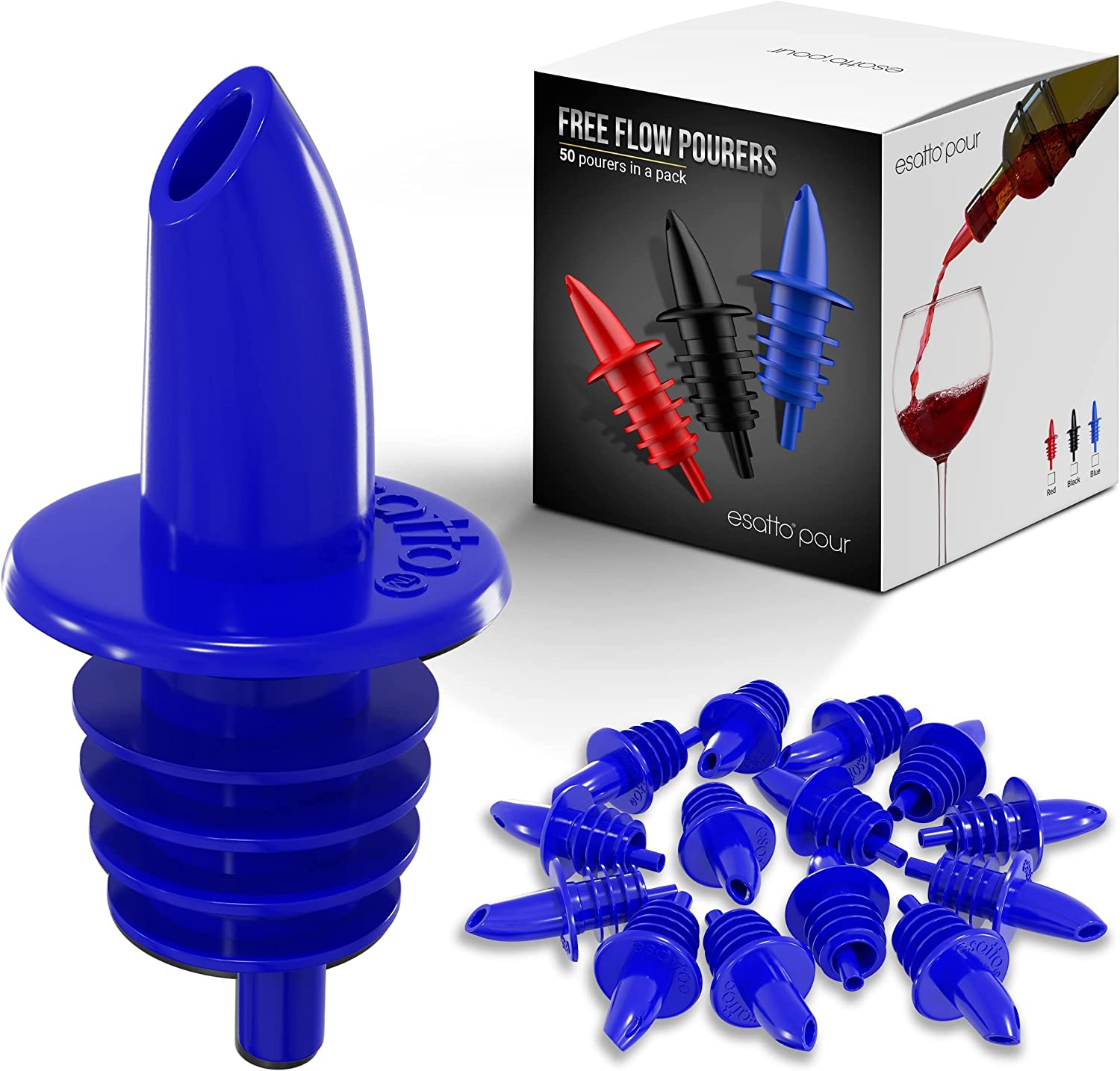 Featured image for “Esatto 50 Pieces Plastic Bottle Pourer or Liquor Spout Pourer – Versatile as a Drink Pourer, Alcohol Pourer Spouts and Syrup Easy Pourer Dispense – Easy Install, Durable, Professional Bar Tool (Blue)”